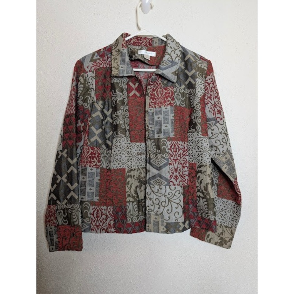 Christopher & Banks Jacket Womens Large Blue‎ Patchwork Tapestry Open Front Boho